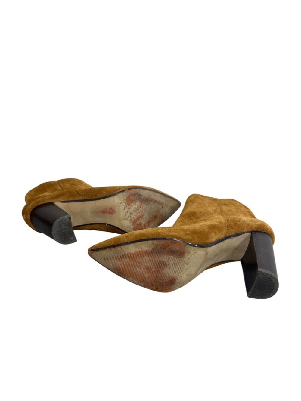 Saks Fifth Avenue Camel Suede Pointed Toe High Heel Ankle Boots 9.5M Block Heel - Picture 13 of 13